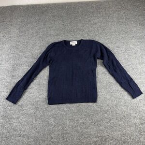 Pendleton Sweater Womens Petite P Blue Cable Knit Merino Wool Crewneck Pullover